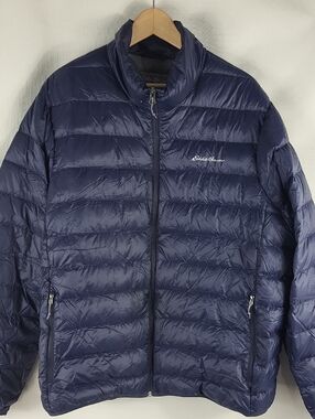 Eddie Bauer Men's Dark Blue Quilted Down Puffer Jacket Size 2XL